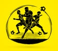 Three Soccer player team composition graphic vector Royalty Free Stock Photo