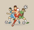 Three Soccer player team composition graphic vector