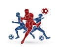 Three Soccer player team composition graphic vector Royalty Free Stock Photo