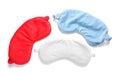 Three soft sleep masks isolated on white, top view