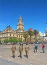 Three soldiers in front of the Cape Town City hall, South Africa