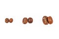 Three sorts of arabica isolated on white background. Top view