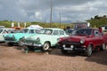 Three Soviet car Volga GAZ-21 at the exhibition of retro cars in Kronstadt