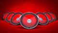 Three speakers are on a red background. Royalty Free Stock Photo