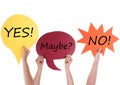 Three Speech Balloons With Yes Maybe No Royalty Free Stock Photo