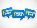 Three speech bubbles with \'coming soon\' text isolated on white background Royalty Free Stock Photo