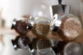 Three spices jars glass on kitchen counter