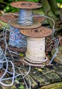 Three spools of wire for sale Royalty Free Stock Photo