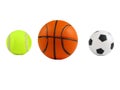 Three sports balls over white