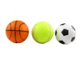 Three sports balls over white Royalty Free Stock Photo