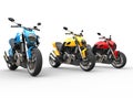 Three sports motorcycles in a row - studio shot Royalty Free Stock Photo