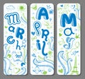 Three Spring vertical seasonal doodle banners