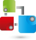 Three squares and balls, internet and IT services logo