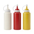 Three squeeze bottles filled with different colored sauces on a white background isolated on transparent background Royalty Free Stock Photo
