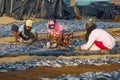 Three Sri Lankan women sort the fish for drying