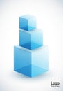 Three stacked blue cubes in different sizes, arranged vertically on a Royalty Free Stock Photo