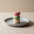 Three stacked macarons on a round, Royalty Free Stock Photo
