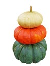 Three stacked pumpkins isolated on white Royalty Free Stock Photo