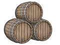 Three stacked wooden barrels Royalty Free Stock Photo