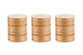 Three Stacks of Gold Coins Royalty Free Stock Photo