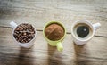 Three stages of coffee preparation