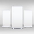 Three standee or rollup banner display mockup