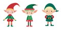 Three standing Christmas Santa elves design vector graphics illustration