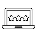 Three star laptop gamification icon, outline style