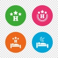 Three stars hotel icons. Travel rest place. Royalty Free Stock Photo