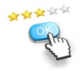 Three stars rating. Button OK and hand cursor.