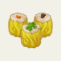 Three steamed chinese dumplings illustration