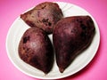 Three steamed purple sweet potato