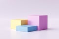 Three step of pastel color product display on modern background with blank showcase for showing. Empty pedestal or podium platform