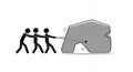 Teamwork Concept Stick Figures Pulling Heavy Gray Rock on White Background Pictogram Illustration Royalty Free Stock Photo