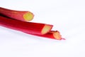 Three sticks of rhubarb. Royalty Free Stock Photo