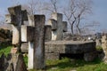 Three stone crosses on ancient ukrainian Cossack`s graveyard,Odessa