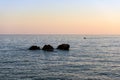 Three stones, called Three Brothers near Chora Sfakion town at western part of Crete island, Greece.