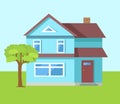 Three Storey House of Blue Color with Front Door Royalty Free Stock Photo