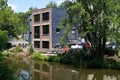 Former industrial building re-purposed as residential, on the bank of the canal, Lambertville, NJ, USA Royalty Free Stock Photo