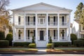 three-story greek revival house with front porch pediment Royalty Free Stock Photo