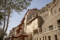 Pagoda with boardwalks outside Mogao Grottoes, Dunhuang, Ganzu,