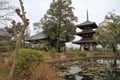 Three story pagoda and pond of Hokki ji