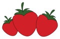 Three strawberries vector or color illustration