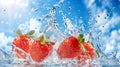 Three Strawberries Splashing Into the Water Royalty Free Stock Photo