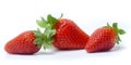 Three strawberries with strawberry leaf on white background Royalty Free Stock Photo