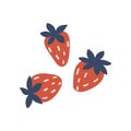 Three strawberries. Vector hand drawn isolated food Royalty Free Stock Photo