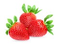 Three strawberry berries on white background Royalty Free Stock Photo