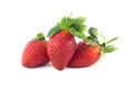 Three strawberry fruits isolated on white closeup Royalty Free Stock Photo