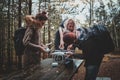 Group or friends are assembling drone Royalty Free Stock Photo
