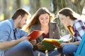 Three students learning reading notes